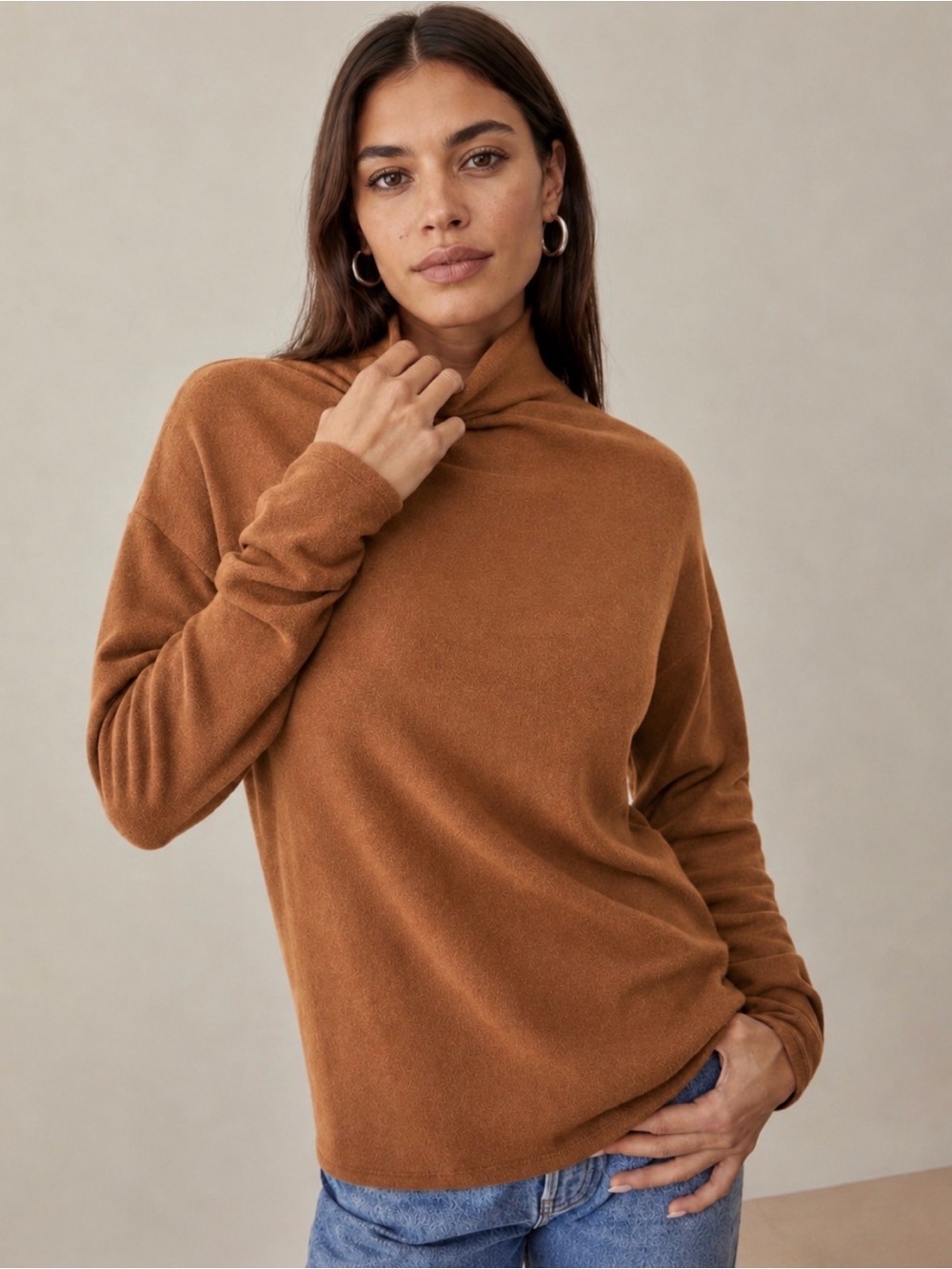 Reformation Organic Cotton Lyocell Kira Beige Mock neck Sweater Size XS Casual